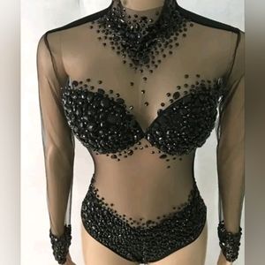 Amekana Sheer Embroided Romper Suit Size M